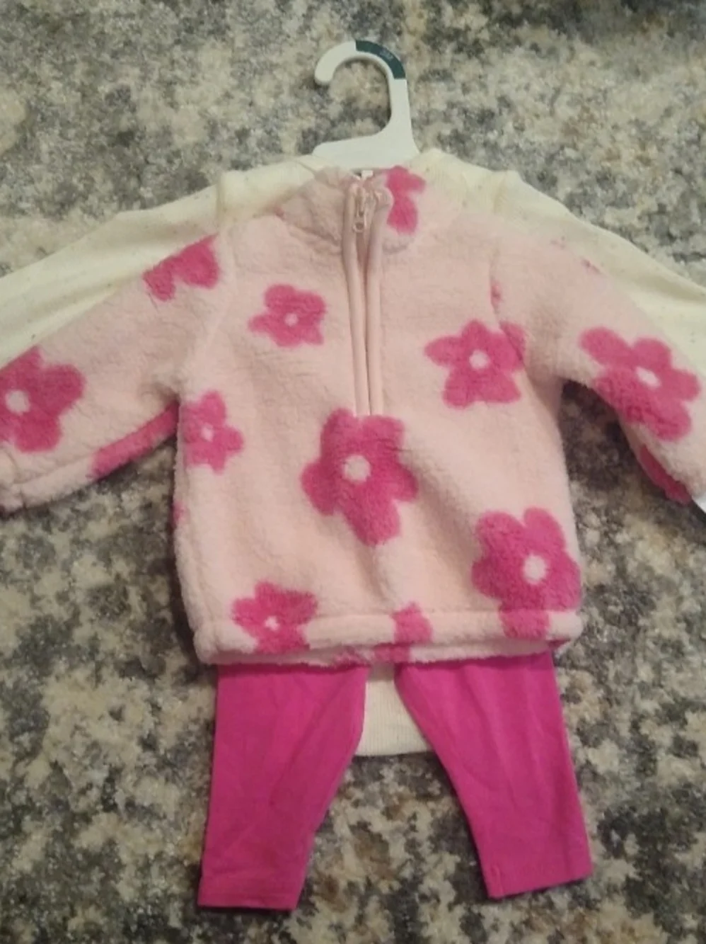 New Carter's Baby Pink Fuzzy Floral Half-Zip Pullover Set Size 3M